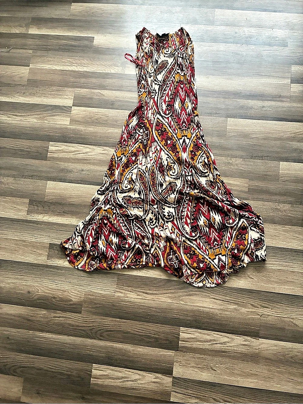 Lucky Brand Red Yellow Paisley Printed Maxi Dress Red & Brown